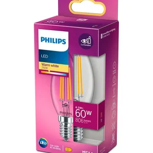 E14 - Philips LED Kerte Pære - Klar - 6.5W - 806lm - Ekstra rabat