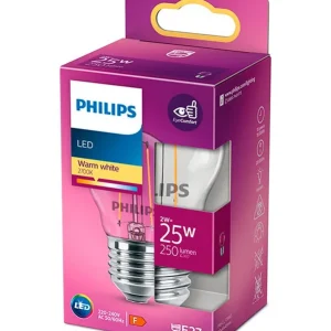Begrænset lager - E27 - Philips LED Krone Pære - Klar - 2W - 250lm