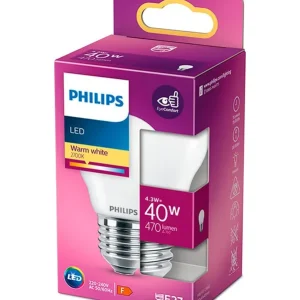Toppris - E27 - Philips LED Krone Pære - Mat - 4.3W - 470lm