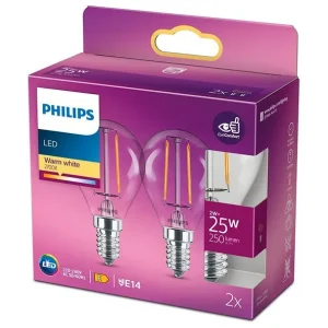 Tryg betaling - SOMMER OUTLET - E14 - Philips LED Kronepære - 2W - 250lm - 2700K - 2-pak