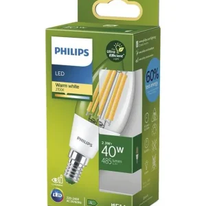 Bestil nu | E14 - Philips LED Kertepære - 2.3W - 485lm - 2700K - Klar - A-lyskilde