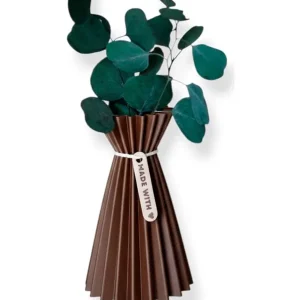 Tilbudspris | Simiu - SLOZENA - Plisseret Vase - 18 cm - Træ Look - Mokka