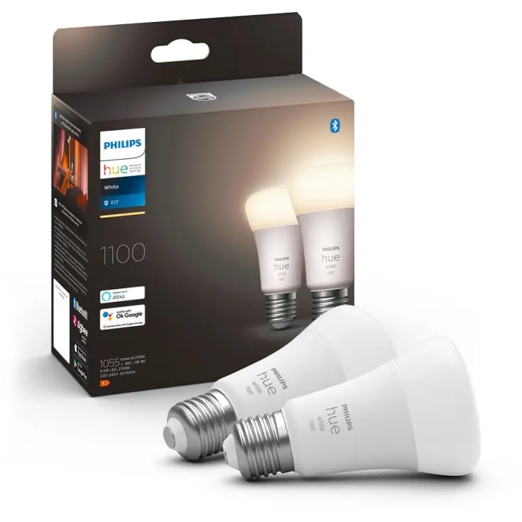 Ekspreslevering - Philips Hue White E27 standardpære, 2700K, 9,5W, 2-pak
