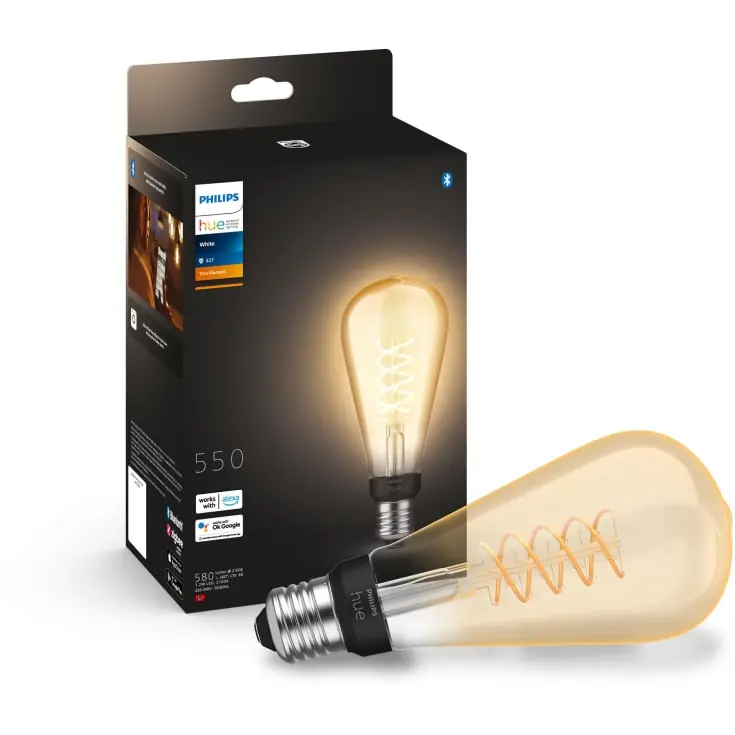 4 stk Philips Hue White E27 edisonpære, 2100K, 7W, Ø7,2 cm | Ny på lager