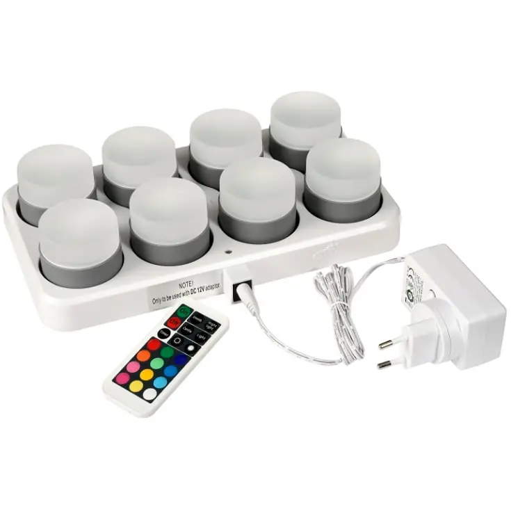 Duni Mini genopladelige LED indsats, farvet lys, 8 stk. - Bestil nu
