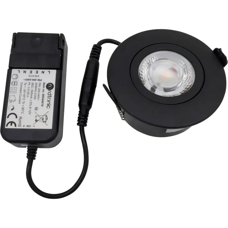 Udsalg - Nordtronic Low Profile Flexible udendørs indbygningsspot, driver, Ø7,5 cm, sort, 3000K