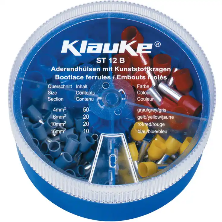 Bestil i dag | Klauke ST12B sortimentsboks, med isolerede terminalrør, 4,0 - 16,0 mm²