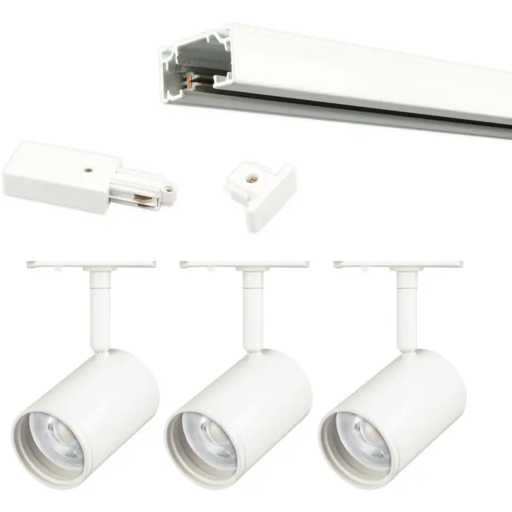 Direkte fra fabrikken - Scan Products Mita strømskinne med skinnespots, tilslutning & endestykke, hvid