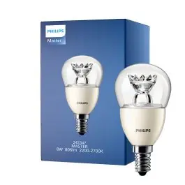 Direkte fra producenten - Philips MASTER LED Lustre E14 Kugle Krone klar 8W 806lm - 822-827 Dim to Warm dæmpbar - erstatter 60W