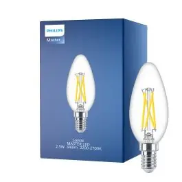 Tilbudspris | Philips MASTER LED E14 Kerte Filament Klar 2.5W 340lm - 922-927 Dim To Warm Bedste Farvegengivelse - Dæmpbar - Erstatter 25W
