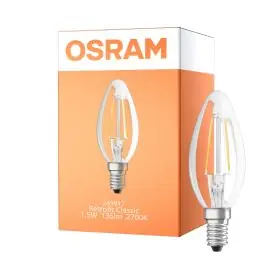 Tilbudspris | Osram Classic LED E14 Kerte Filament Klar 1.5W 136lm - 827 Ekstra Varm Hvid Erstatter 15W