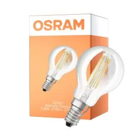 Lav pris - Osram Classic LED E14 Kugle Filament Klar 4.8W 470lm - 827 Ekstra Varm Hvid Dæmpbar - Erstatter 40W