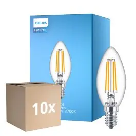 Tryg betaling - Fordelspakke 10x Philips Corepro LED Kerte E14 filament klar 6.5W 806lm - 827 ekstra varm hvid erstatter 60W