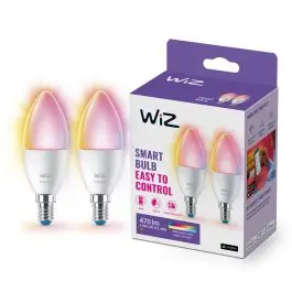 Så længe lager haves | Dobbeltpakke 2x WiZ Smart LED E14 Kerte Matt 5W 470lm Bedste Farvegengivelse - Dæmpbar - Erstatter 40W