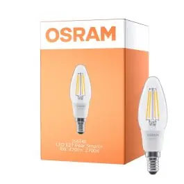 Udsalg | Osram Smart+ Matter Classic LED E14 Kerte Filament Klar 4W 470lm - 827 Ekstra Varm Hvid Dæmpbar - Via Smart Device Only - Erstatter 40W