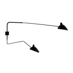 Big Wall Lamp w/2 Rotating Arms, 1 Straight, 1 Curved af Serge Mouille | Hurtig forsendelse