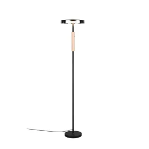 Gå ikke glip af tilbuddet - Trio Lighting Gulvlampe TRIO Celeste Mat sort/krom/træ Mat sort/krom/træ - Belysning