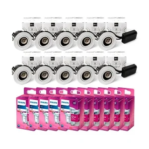 10 x HiluX D10 Indendørs Spot - Hvid inkl. 10 x Philips GU10 - 3000K - 370lm | Supergod pris