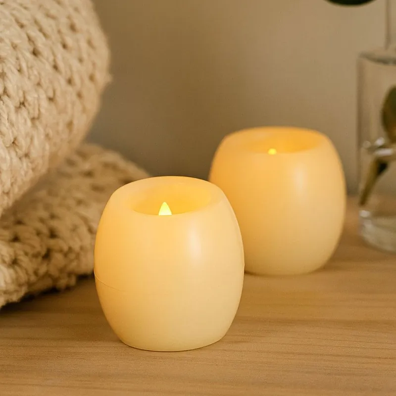 2-pak LED Kugle stearinlys med flammeeffekt - Ø5cm, 6cm høj, lavet af ægte stearin - Rabat