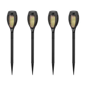 4 stk Solcelle Havelamper - Sorte, med spyd, flammeeffekt, 50cm høj - Bedste pris