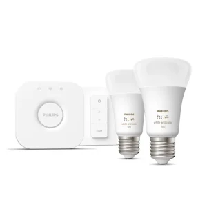Philips HueStartsæt 2 x E27 pærer (1100lm) + Dimmer switch - Lav pris
