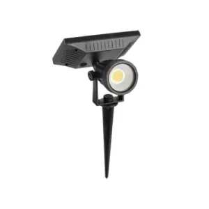 2W LED solcelle havespot med spydIP65, sort, 3.7V, skumringssensor, COB LED, varm hvid - Rabat