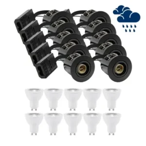 Bestil direkte | 10 stk. LEDlife indbygningsspot Inno88 UdendørsInkl. 6W GU10, Sort, IP44, godkendt i isolering