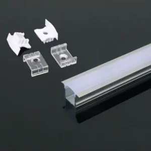 Prisnedsættelse - 2m indbygningsprofil i aluminiumInkl. mælkehvidt cover, endestykker og klips, sølv, til LED strips
