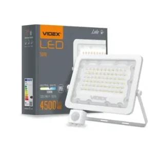 Tilbud - 50W LED projektør med sensor130lm/W, IP65, 5000K, grå, udendørs, arbejdslampe