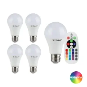 5 stk. E27 6W RGBW LED pæreMed RF fjernbetjening | Premium