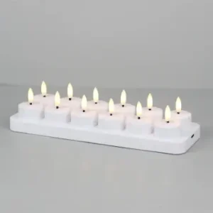 12-pak hvide LED fyrfadslys inkl. ladebaseInkl. fjernb., timer | Rabat