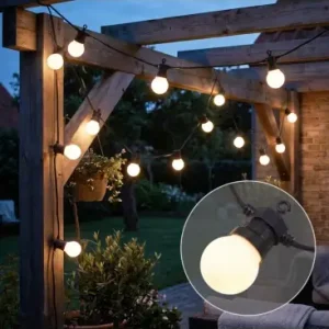 5m LED lyskæde med 10 stk. pærerVarm hvid kulør, IP44, 230V, 0,5W pærer | Fabrikspris