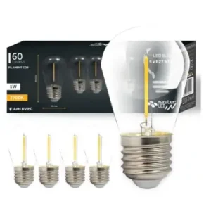 5 stk E27 1W LED pæreST14, COB filament - Kun denne uge