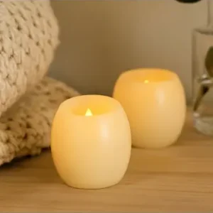 2-pak LED Kugle stearinlys, flammeeffektØ5cm, 6cm høj, ægte stearin | Klar til levering
