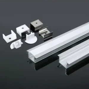 2m indbygningsprofil i aluminium med mælkehvidt coverSølv, 2000x24,5x12,2mm, til LED strips op til 12,5mm bredde - Skarp pris