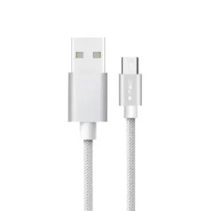 1m Micro USB KabelFlettet Nylon, Sølv, Platinum Serien - Stærkt tilbud