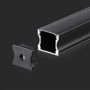 2m Sort Alu-profil til LED StripsInkl. Sort Cover og Endepropper - Ekspreslevering
